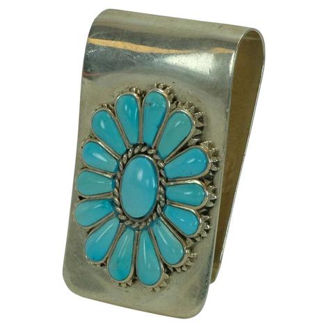 Sterling Silver and Turquoise Cluster Money Clip